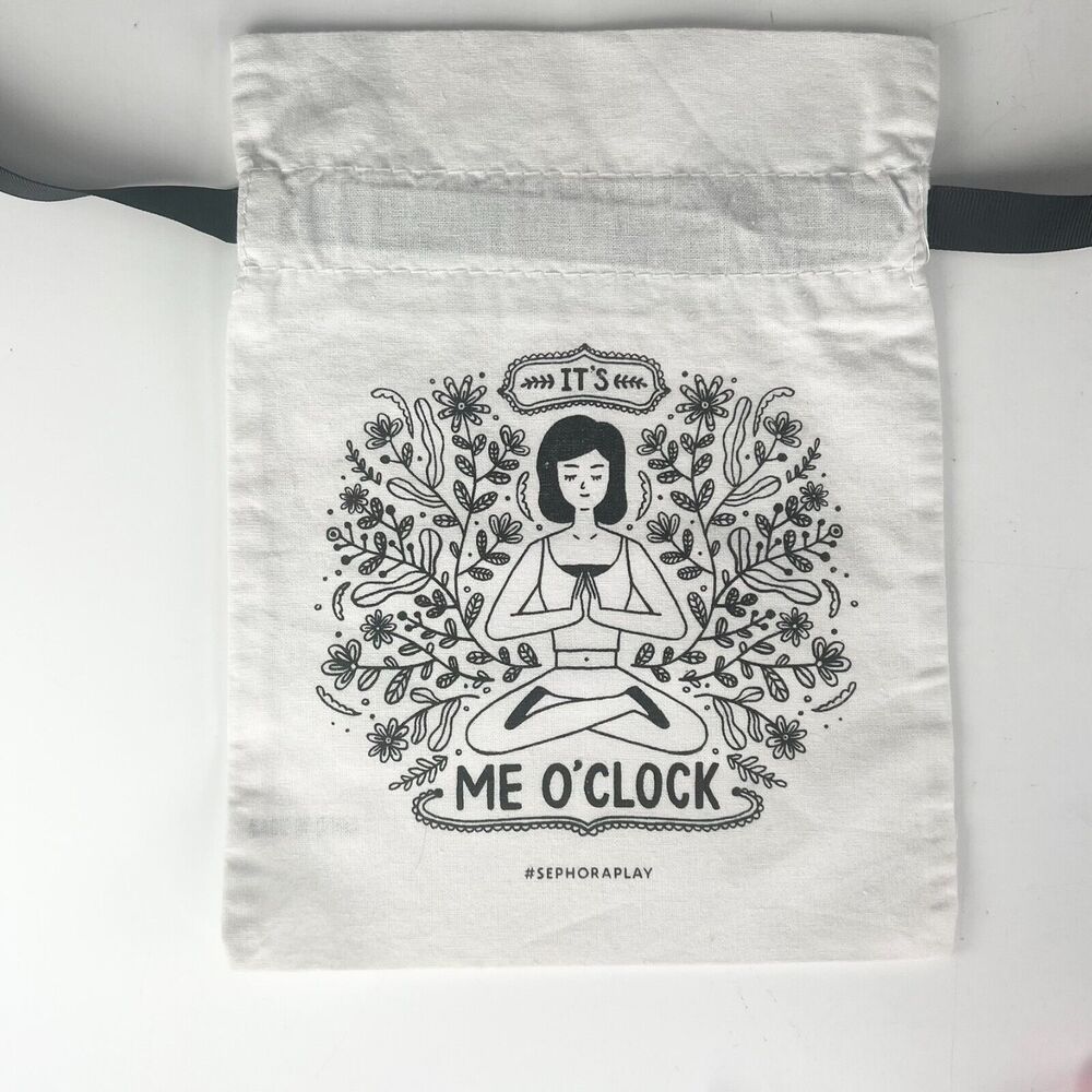 Sephora It's Me O'clock Drawstring Cloth MakeUp Delicates Travel Bag White New